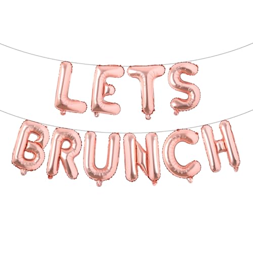 Image of Lets Brunch Decoration Brunch and Bubbly Bridal Shower Decoration Lets Brunch Sign Banner Floral Bridal Shower Decoration (LETS BRUNCH Rose Gold)