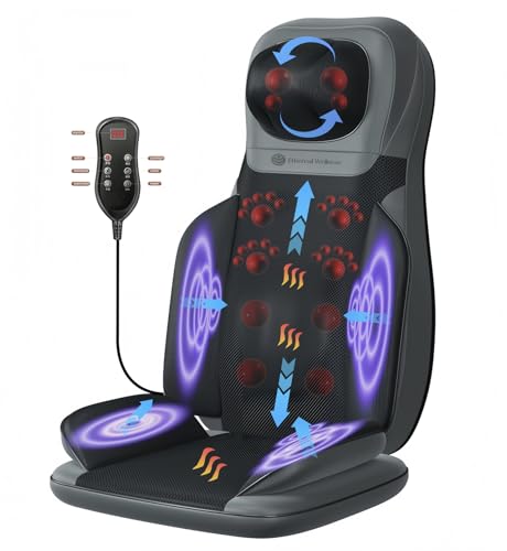 Ethereal Wellness Shiatsu Massage Chair with Heat, Full Back Shiatsu & Rolling, Comfortable Massage Chair Pad for Stress Relief, Gift for her/him, Office and Home.Black, Free car Adapter Included
