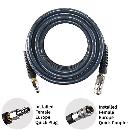 aunstarwei PVC Reinforced Air Compressor Hose Grey with 1/4" Europe Steel Quick Coupler and Plug Fittings, 10m Length