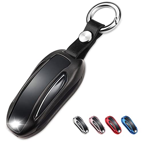QBUC for Tesla Key Fob Cover with Keychain Compatible with Tesla Model X Keyless Protection Case Smart Remote Accessories (Black)