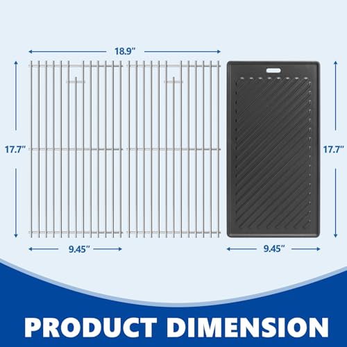 Image of SafBbcue Replacement Parts for Monument Grill 35633 41847NG 24367 24633 17842 4-Burner Gas Grill, Stainless Steel Cooking Grids Cast Iron Reversible Griddle for Monument Grills 97888 96333
