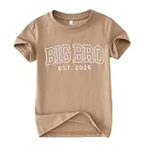 SOFEON Big Brother Shirt Toddler Boy Embroidered Big Bro Est. 2026 T-Shirt Kids Summer Short Sleeve Announcement Tees Tops(Khaki,2-3T(90))