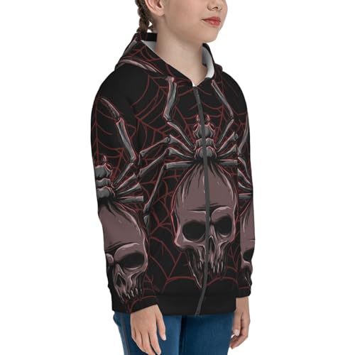 Spider with Skull Kids Pullover Hoodies Boys Zip Up Sweatshirts Girls Athletic Clothes with Pocket4