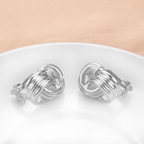 Image of Yoursfs Gold Textured Knot Clip On Earrings for Women Non Pierced Earring 18K Gold Plated Double Half Hoop Earrings Trendy Jewelry