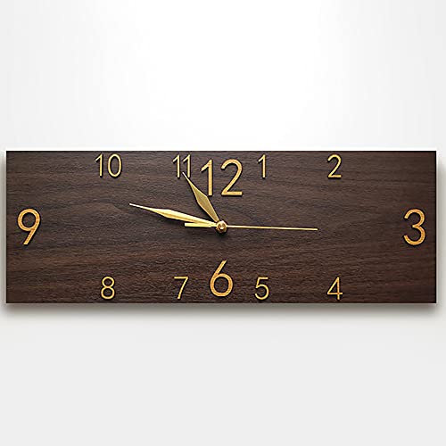 QUARKJK Vintage Wood Grain Rectangular Wall Clock Silent Non-Ticking Living Room Study Home Creative Clock Irregular Arabic Numeral Design - Artistic Personality Decoration Wall Clock,Brown,21.5x60cm
