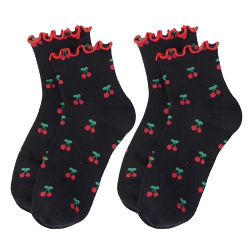 Image of Women's Cute Crew Socks, Casual Athletic Cotton Bowknot Cherry Calf Novelty Socks for Women