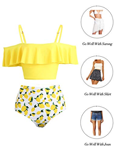 Kaei&Shi High Waisted Flounce Bikini Set,Tummy Control Swimsuits for Women,Off Shoulder4
