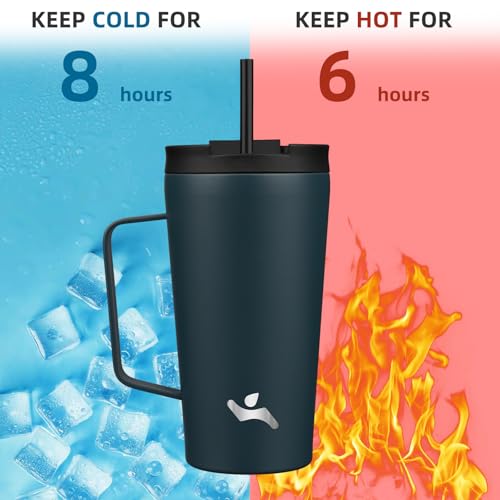 Image of Konokyo 18 oz Insulated Tumbler with Handle & Straw, Stainless Steel Mug