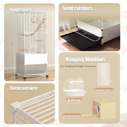 Bird Cage Parakeet Cage Hanging Windows with Sliding Window, Dense Wire Mesh, Removable Tray & Wheels Bird Flight Cage - Image 4
