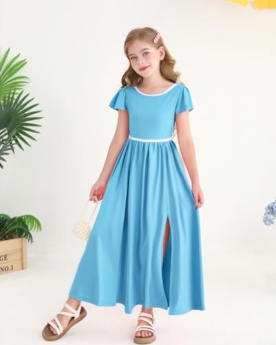 Girls Summer Dresses Tween Back to School Outfits Short Sleeve Flowy Casual Long Maxi Dress for 7-12 Years2