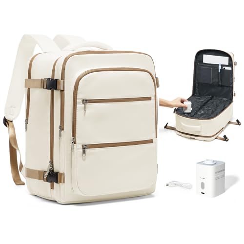WEPLAN Vacuum Backpack Travel with Pump,Vacuum Sealed Backpack,Travel Backpack with Vacuum System,40x30x20 Airbag Travel,Laptop Vacpack Backpacks Bag Airline Flight Approved,Beige