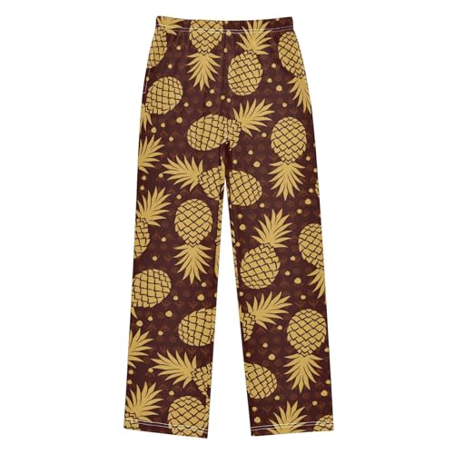 ZZXXB Gold Pineapple Boys Long Pants Soft Trousers Elastic Waist Kids Lounge Bottoms with Pockets S-XL
