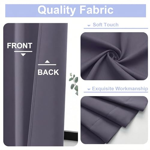 Image of Simplebrand Ava Greyish Purple Blackout Curtains for Bedroom 90 Inches Long 2 Panels Set, Solid Privacy Energy Saving Living Room Window Treatment Curtains Blackout Drapes, W50 x L90 Inch
