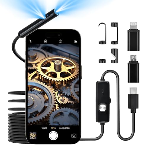 Focenat Endoscopio Camara de inspeccion,Endoscopio con 8+1 Luces LED,1920P HD Cámara endoscópica,IP68 Impermeable,Camara inspeccion tuberias,para Android,iOS Smartphone,iPhone,iPad(5M,Doble Lente)