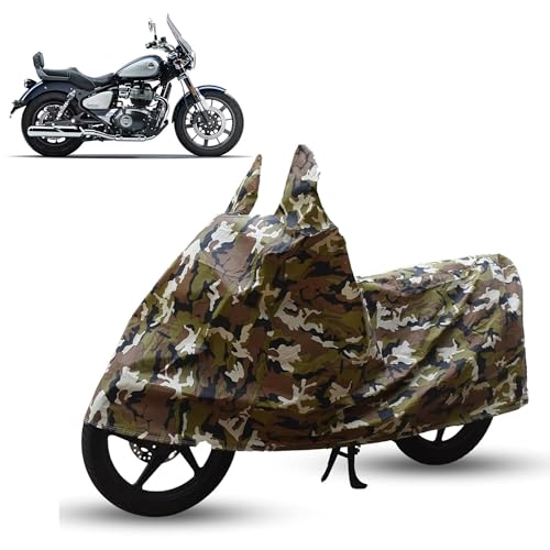 Image of Sulfar Bike Cover for Royal Enfield Bullet 650 (Cruiser) | Waterproof, Dustproof & UV Protected | All Weather Two Wheeler Cover (Army Green) New 2026 Variants