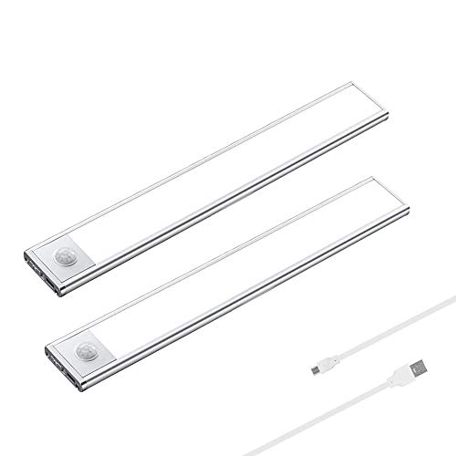 LED Motion Sensor Cabinet Light Rechargeable Under Cabinet Lighting Ultra Thin 54 LEDs Wireless Closet Lights with 2400mAh Battery for Kitchen Wardrobe Hallway(2Pack)