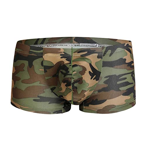 Ctreela Short Leg Boxer Briefs for Men Sexy Bulge Pouch Trunks Camo Underwear Low Rise Underpants Breathable Boxers