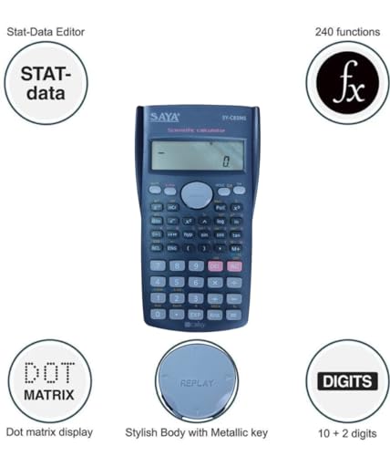 Image of SAYA SY-C82MS Scientific Calculator with | 3 Years Warranty | 240 Functions and 2 Line LED Display | ANS Function, Fractional Arithmetic Function - Navy