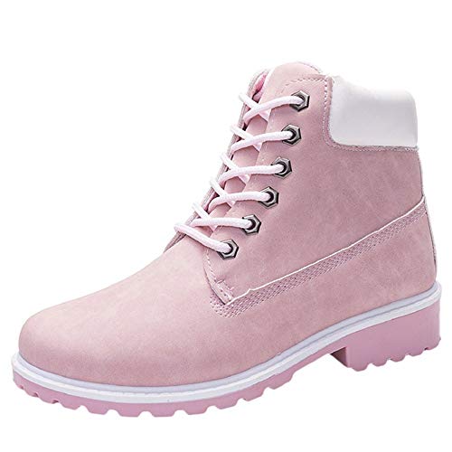 OHQ Botines Mujer Moda Retro Tobillo SóLido Grueso con Cordones Invierno Botas Cortas Punta Redonda Zapatos Casuales CóModo Y Elegante