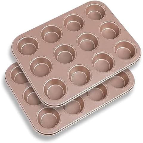 Cayanmydery 12-Cup Muffin Pan Tin for Baking, 2 Packs Nonstick Cupcake Pan Tin, Cup Cake Tray, Cheesecake Pans, Gold Cover