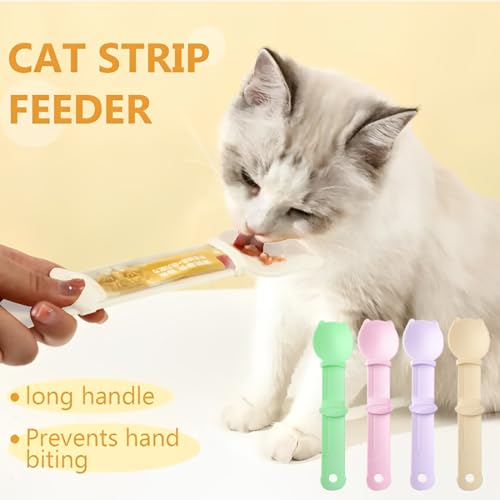 OUDQFCJ 4 Stück Multifunktionaler Leckbarer Nasskatzen-Leckerli-Spender, Katzen-Nassfutter-Löffel, Katzenstreifen-Quetsch-Dosierlöffel, Löffel für Katzen, Kätzchen, Hunde, Welpen, kleine Haustiere