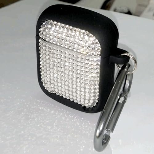 Image of Bling Rhinestone Case for AirPods with Metal Keychain,High Quality Hand Glued Diamond Soft Silicone+Hard PC Protective Cover, Compatible with Apple AirPods 2nd /1st Generation Charging Case
