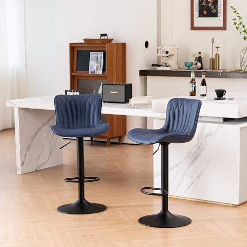 Image of Bar Stools Set of 4 Modern Kitchen Counter Chairs Barstools Navy Blue