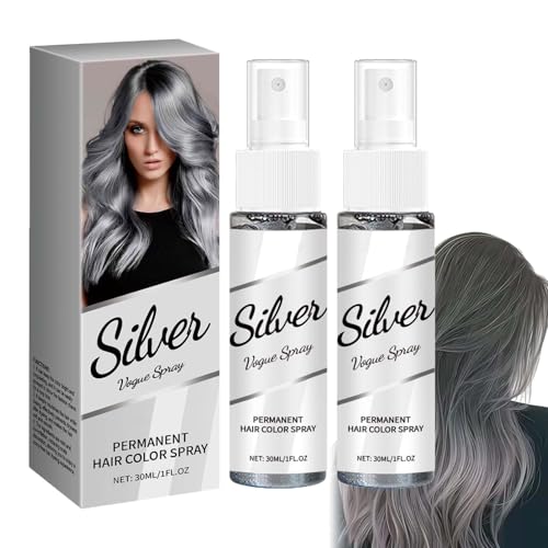Temporäres Haarfarbe Spray Grau, 2 Stück Haarspray Farbe Abwaschbar, Farbiges Hair Dye Grey für Temporäre Styling, Sofortige Farbabdeckung, für Halloween Karneval, Cosplay, Schnelle Haarfärbung (60ml)