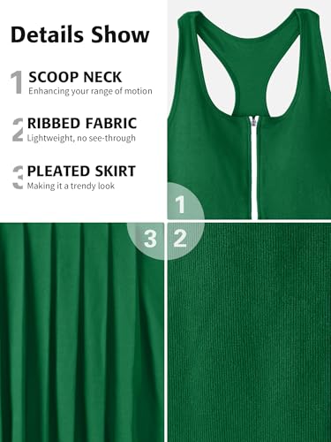ATTRACO Womens Tennis Dress Pleated Athletic Dresses Built in Shorts Lockable Zipper Front Golf Dress S Dark Green