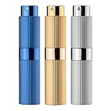owlyee 8ML Perfume Atomizer (3PCS) Empty Cologne Spray Bottle, Mini Travel Sprayer (Blue, Silver, Go