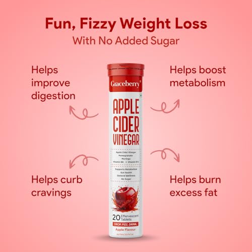 Image of Graceberry Apple Cider Vinegar Effervescent Tablet with Mother- 20 Tablets | 500mg ACV For Metabolism, Weight Management | Pomegranate & Moringa, Vit B6 & B12 | No Added Sugar | Pack of 1