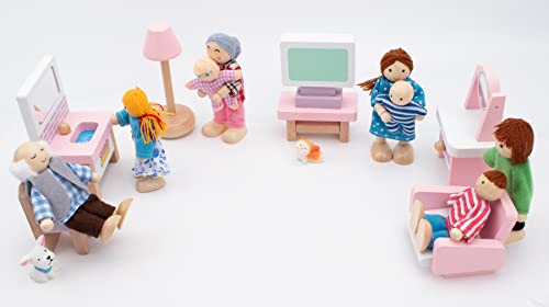 Hölzerne Puppenhaus Puppen Familie Set mit Katze und Hund, Puppenhaus Figuren für Pretend Puppenhaus Zubehör Geschenk