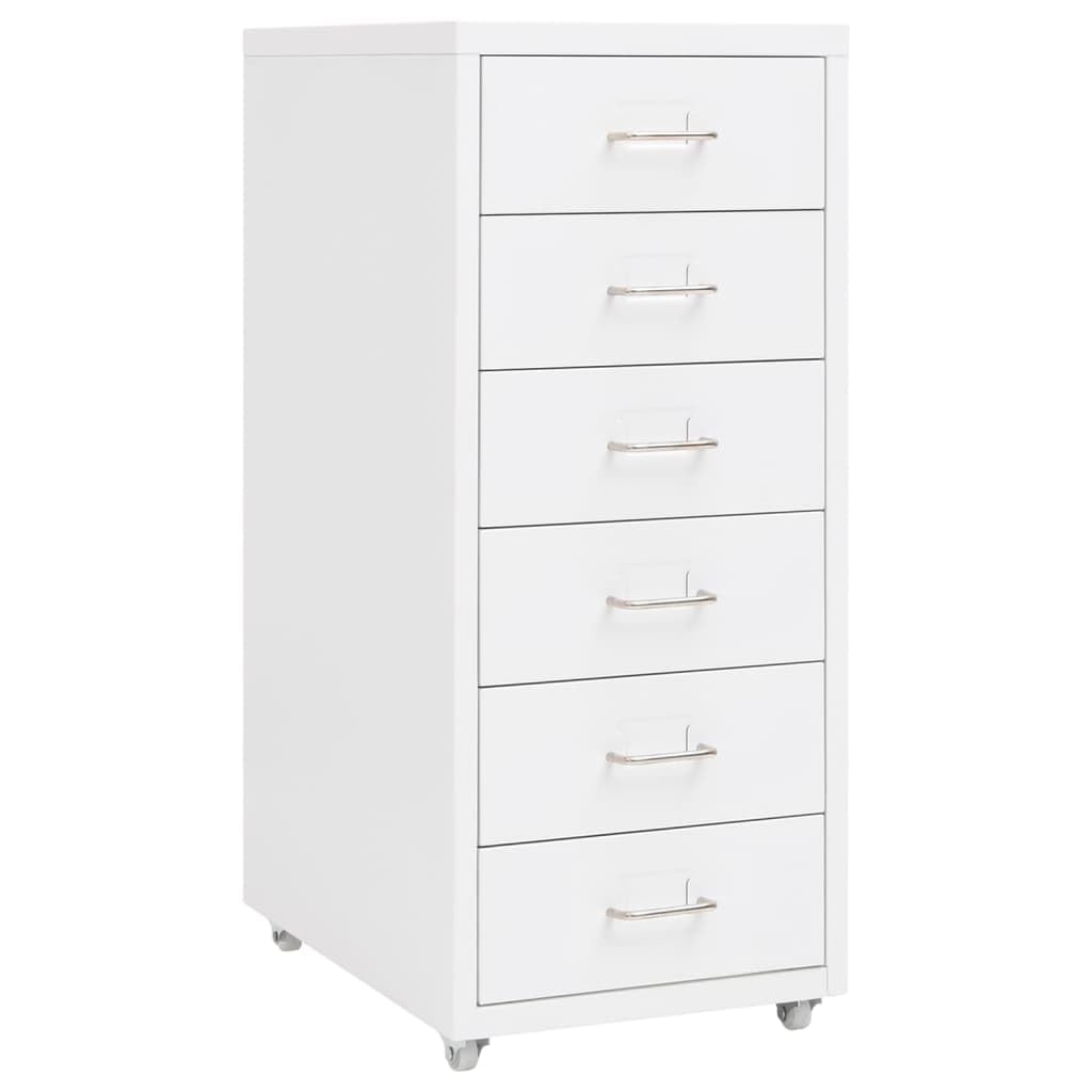 Hängeregistraturschrank aus Stahl mit 6 Schubladen in Weiß, 28 cm Breite für die Büroorganisation, Büro Aktenschrank mit Rollen und Metallkonstruktion