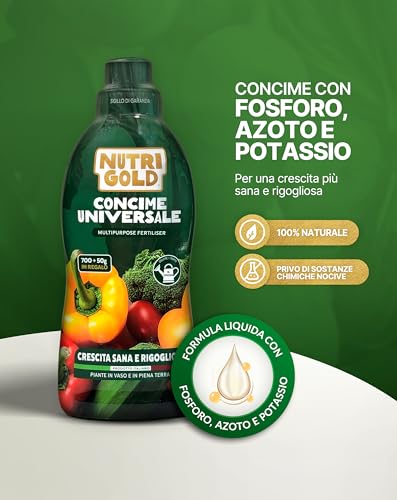 Nutrigold® Concime Universale | Fertilizzante Per Aromatiche E Tutti Ortaggi - Formula Bilanciata Con Azoto, Fosforo E Potassio - Nutrizione 100% Naturale A Km0 - Formato Liquido 700G + 50G Omaggio - 8