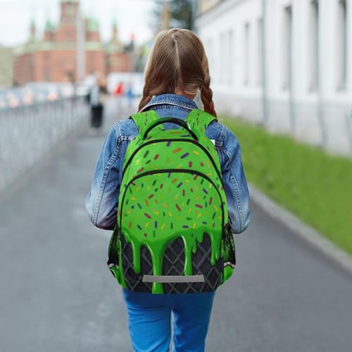 Image of Green Black Ice Cream Cute Backpacks with Chest Strap,Lightweight Bookbags 17 Inch, Casual Daypack Bags
