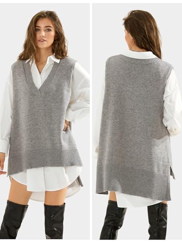EXLURA Womens Oversized Sweater Vest Knit V Neck Tunic Casual Sleeveless Long Pullover Tank Tops Fall Winter Trendy 20254