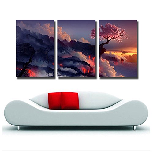 Gardenia Art - Magic Cherry Tree In Volcanoes Canvas Prints Modern Wall Art Paintings Stretched And Framed Artwork For Room Decoration,16X24 Inch #TOP4