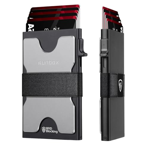 RUNBOX Slim Card Holder Wallet for Men, Minimalist RFID Blocking Wallet with Pop-Up Function, Ultra-Thin Design, Metal Business Card Cases holds 6+6 Cards, Gifts for Men, Men's Accessories