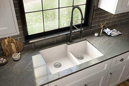 Karran Qu-811 32" Undermount Large/Small Bowl Quartz Kitchen Sink In White #TOP13