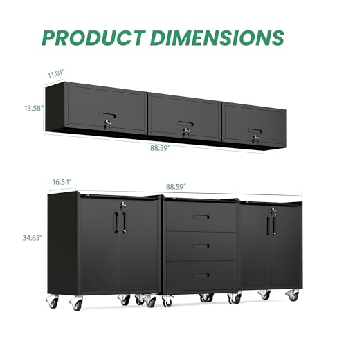 Image of Garage Cabinet System | Heavy Duty Steel All-in-One Modular Garage Cabinet Set for Ultimate Workshop Organization | Easy Assembly Garage Storage Cabinets & Tool Bench