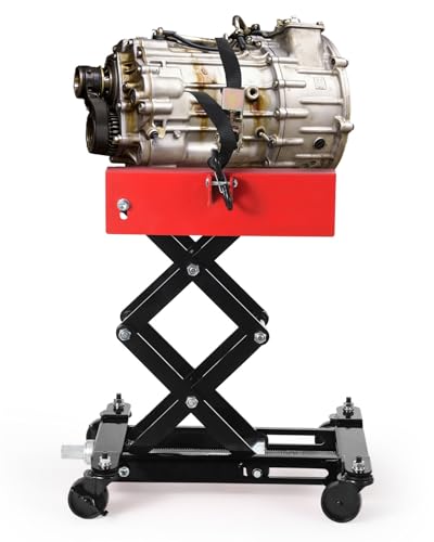 450 LBS Transmission Jack, Heavy-Duty Auto Repair Auto Repair Lifting Jack, Adjustable Low Profile Transmission Jack with Safety Straps & 4 Swivel Wheels, Black