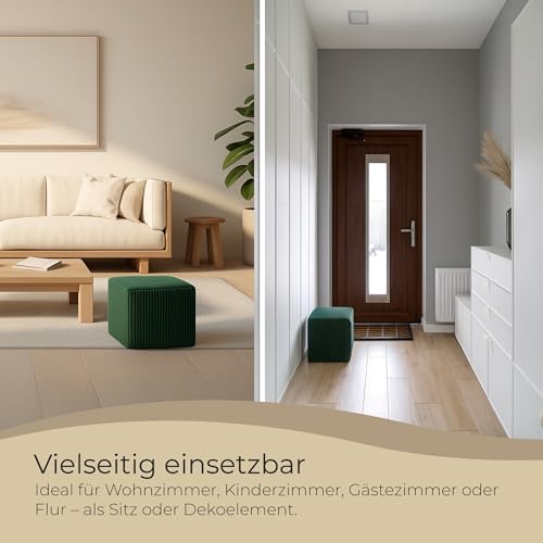 Extrasen Hocker Wohnzimmer Sitzhocker - Quadratisch 40 x 40 cm - Sofahocker - Dünner Cord Schwarz