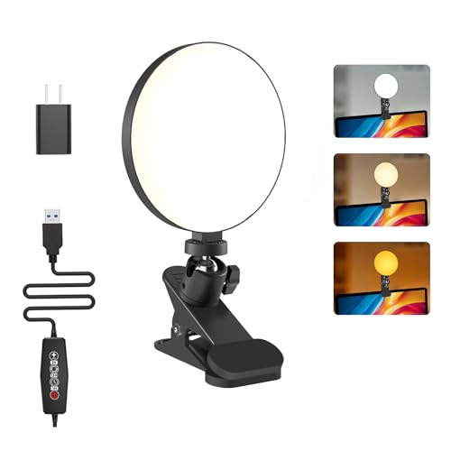 Mojimdo 97LED Lampe de vidéoconférence, 3 couleurs et 5 luminosités Lampe de clip vidéo sur moniteur, réglage de la lumière par minuterie Lampe de webcam...