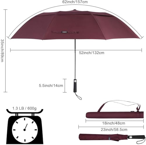 Image of G4Free 62 inch Portable Golf Umbrella Automatic Open Large Oversize Vented Double Canopy Windproof Waterproof Sport Umbrellas | Windproof Heavy Duty Umbrella, Automatic Open, Sport Umbrella, Durable, Waterproof Stick Umbrella, for Rain, for 2 People