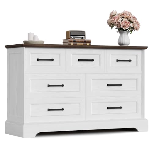 Furmax Farmhouse Dresser for Bedroom, 7 Drawers Dresser, Wood Chest of Drawers, 47.5' Wide Storage...