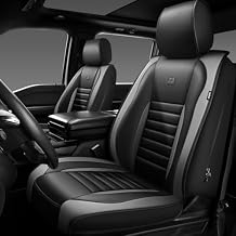 CAR PASS Nappa Leather Car Seat Covers Front Seats, Luxury Seat Protector for Cars, Waterproof Anti-Slip Seat Cushion Armrest Compatible Airbag Universal for SUV Pick-up Truck Automotive, Black Gray