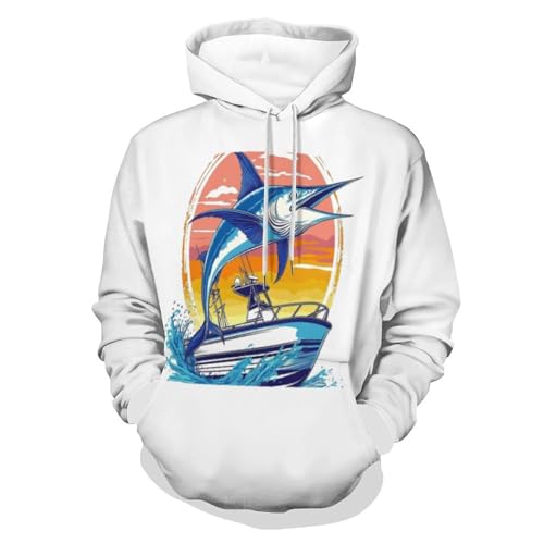 Sweat-shirt à capuche imprimé 3D grande poche Timon pull homme motif voilier thon
