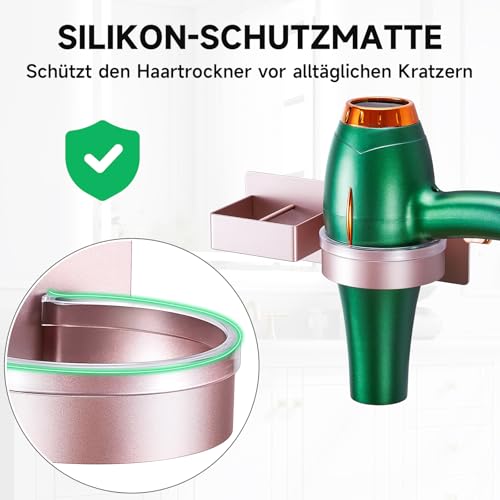 YYBO Fönhalter Ohne Bohren, Glätteisen Halterung, Föhn Halterung für Haartrockner und Glätteisen, Föhnhalter Wand, Haartrocknerhalter Wandhalterung, Selbstklebend Fönhalterung für Bad Hotel (Roségold) 4