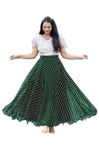 Image of Classic Flared Long Floor Length Georgette Skirt for Women /Girls and Lycra Crop-Top Set || Polka Dot Skirt || Elegent Design || Drawstring Band