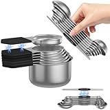 Magnetic Measuring Cups and Spoons Set - 304 Stainless Steel | Dual-sided Design | Set of 15 with Leveler | Strong N52 Magnetic Nesting Design | for Dry & Liquid Ingredients (Black)